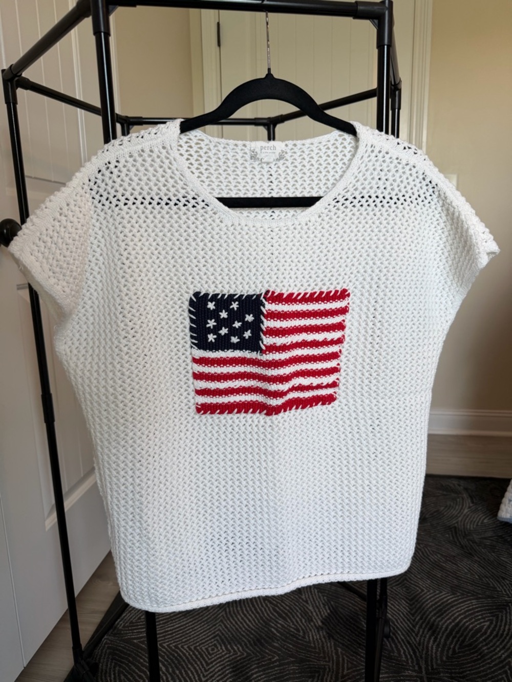 Perch by Blu Pepper White Knit Top with Red Embroidered Accent